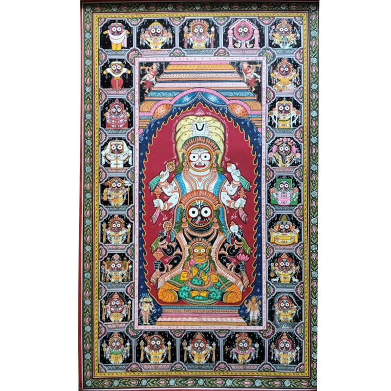 Jagannath, Balarama et Subhdra | Art Patachitra | Aquarelle sur toile faite à la main | Par Suryakanta Das