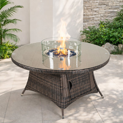 Round Wicker Propane  Fire Pit Table With Hidden Fuel Tank