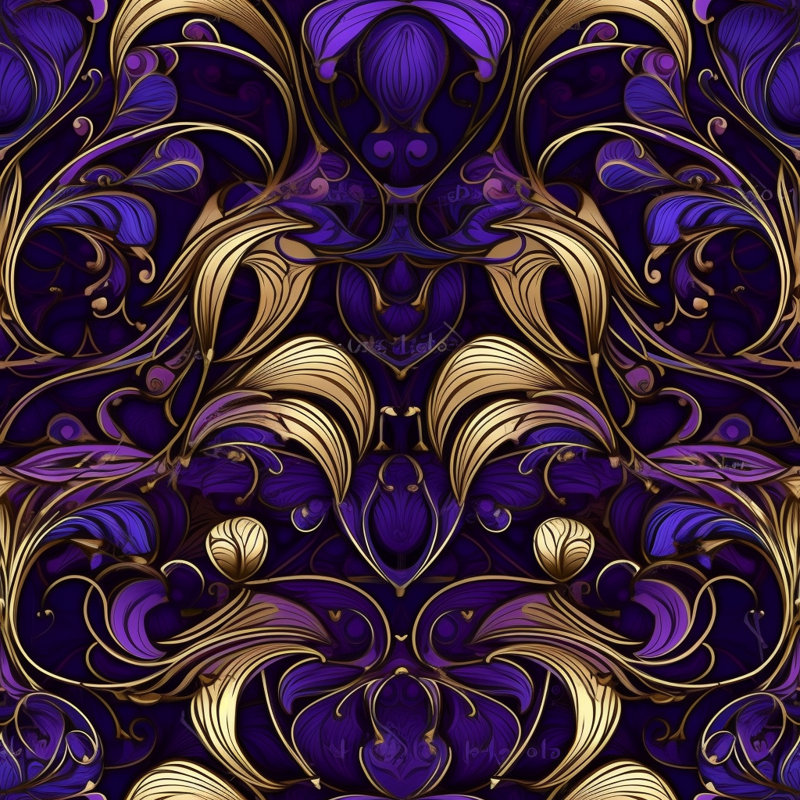 Polyester Comforter, Gold/Purple Damask, Queen Comforter