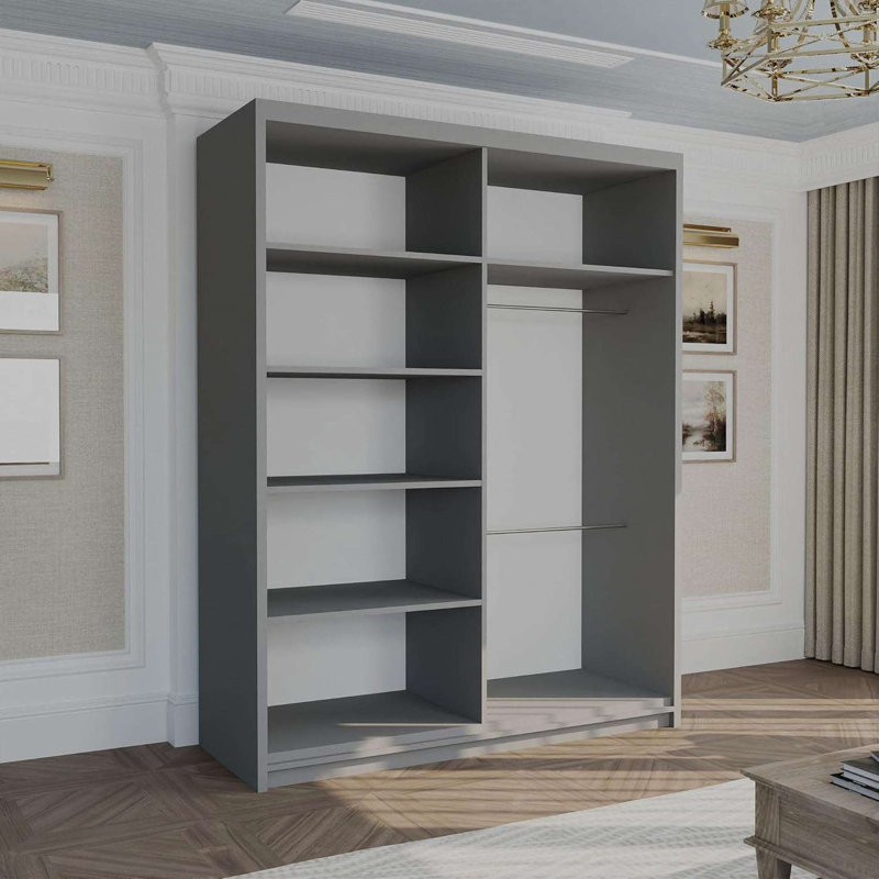 Bobie Manufactured Wood Wardrobe, 217cm H x 150cm W x 62cm D, Grey