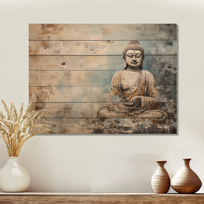 Simple Buddhism Statue - Buddhism Wood Wall Art On Natural Pine Wood