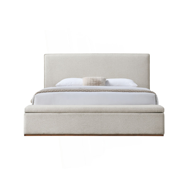 Lit en lin beige avec rangement Boxter, Grand lit