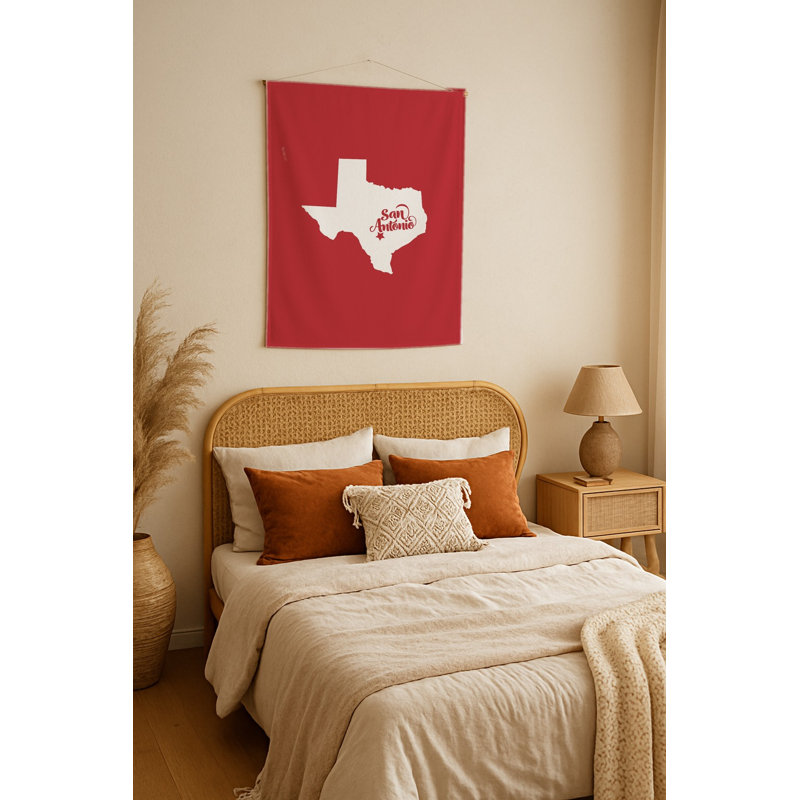 Douce maison San Antonio — Silhouette de l'État du Texas — Tapisserie murale tissée portrait, 70" H x 50" W