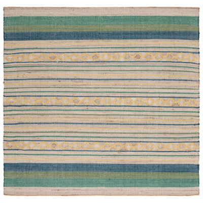 Grice Hand Woven Jute/Wool Striped Rug in Natural/Green