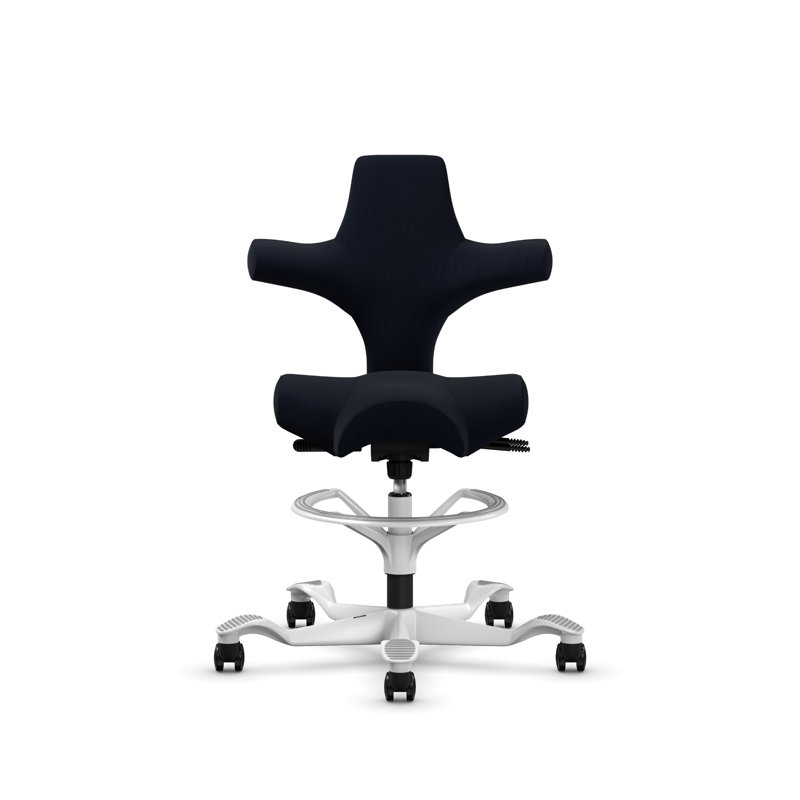 Fauteuil réglable en hauteur avec repose-pieds HœG Capisco, Polyester, Nuit noire, Blanc