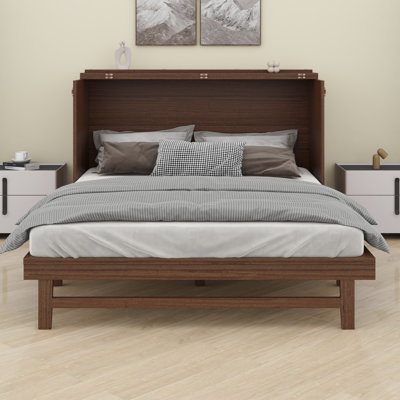 Lit escamotable moderne avec panneau décoratif en rotin élégant