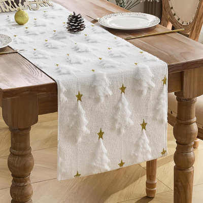 Chemin de table blanc en fausse fourrure, chemin de table de Noël de l'Action de grâce de Noël