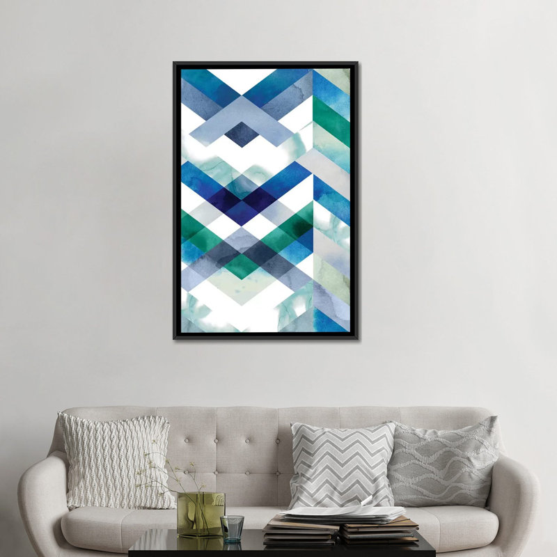« crystal chevron ii », impression sur toile, Toile avec cadre noir, H 48 po x l 32 po x P 1,5 po, Pas de tapis