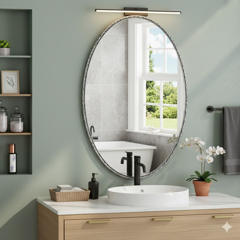 Iron Art Oval Retro Mirror, Silver