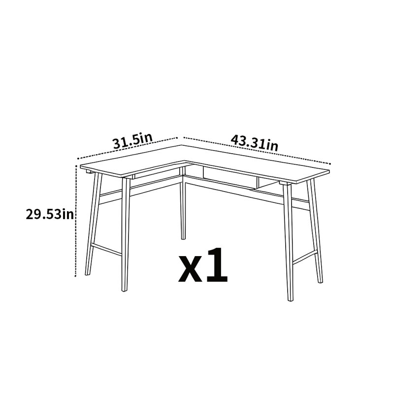 Corner desk, Right Hand Return, 29.53" H x 43.31" W x 31.5" D