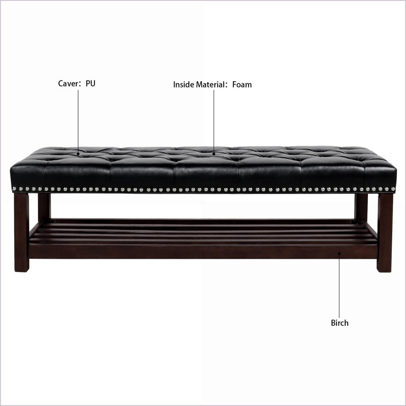 60-Inch Upholstered Bench for Bedroom Entryway | Walnut Brown | Solid Wood Legs