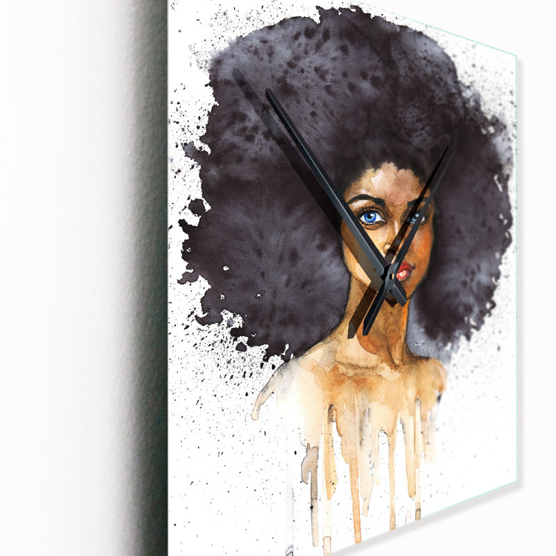 Portrait d'une femme afro-américaine - horloge murale moderne, Très grand