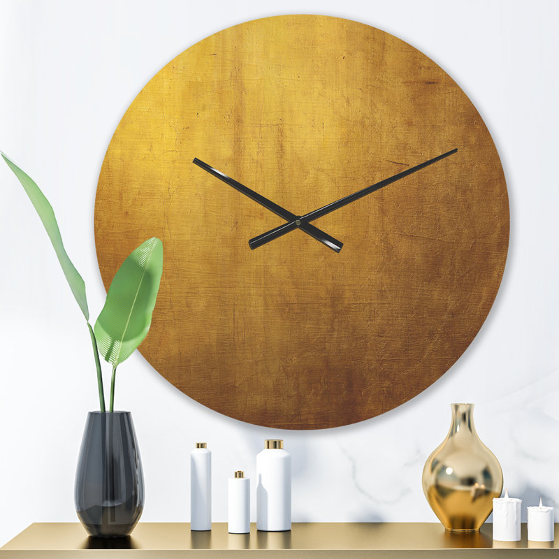 Texture dorée - horloge murale moderne en bois, Moyenne