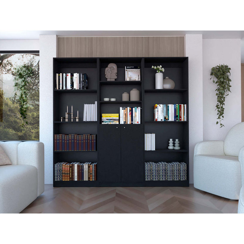 3 Piece Living Room Set With 3 Bookcases Black Design