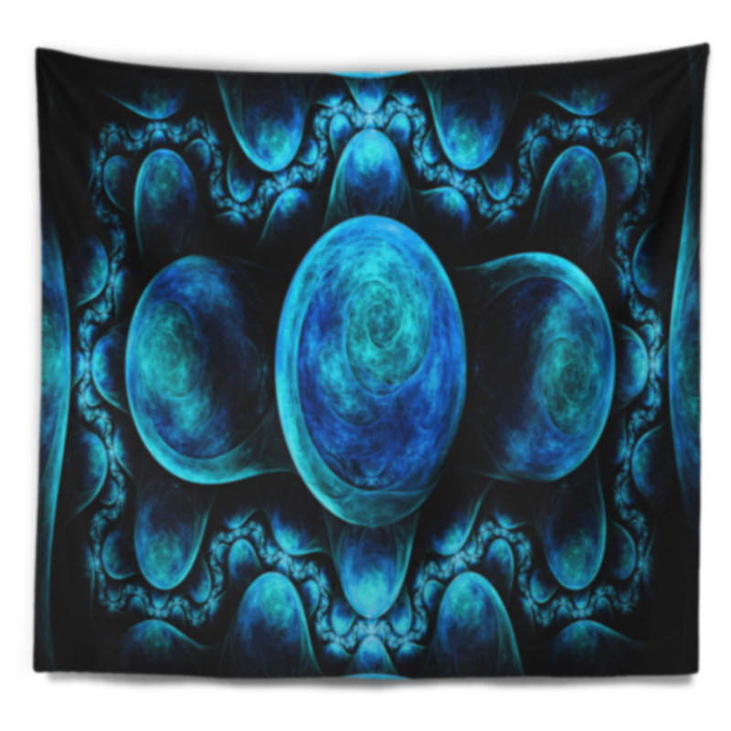 Motif abstrait bleu exotique sur une tapisserie noire, H 78 po x l 92 po