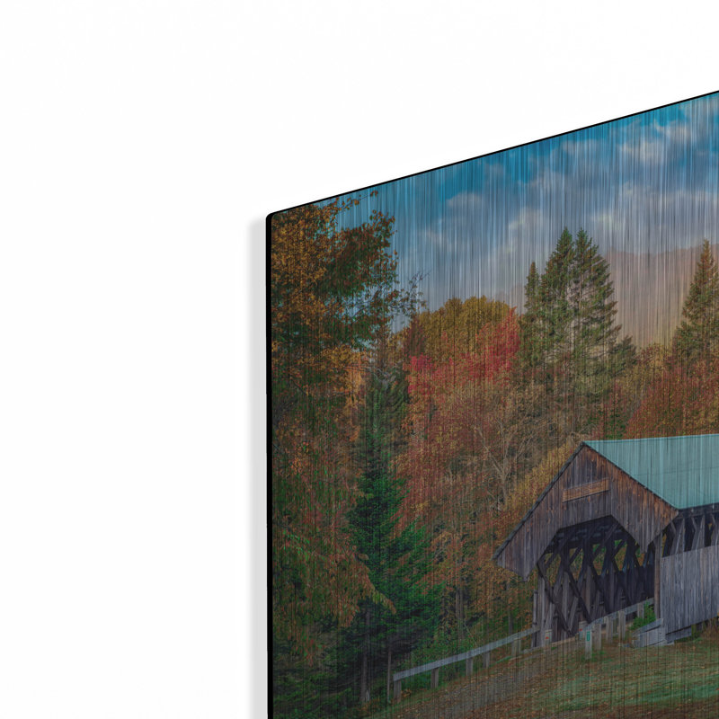 «Autumn At Bennet Bean Bridge» par Rick Berk, mur en métal, H 12 po x l 16 po