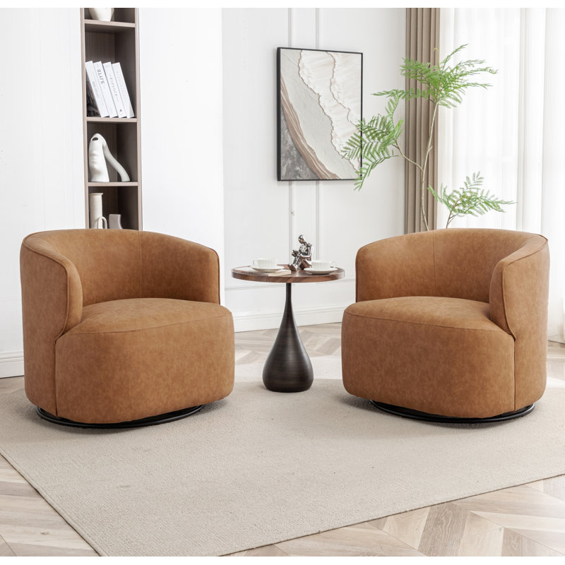 Fauteuil demi-tonneau pivotant Jalena, Polyester brun