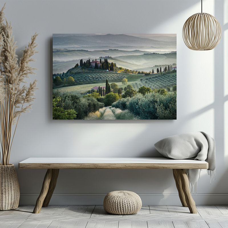 Toile, paysage serein de Toscane avec Rolling Hills recouvertes d'art mural vert et tons de terre parsemé de cyprès