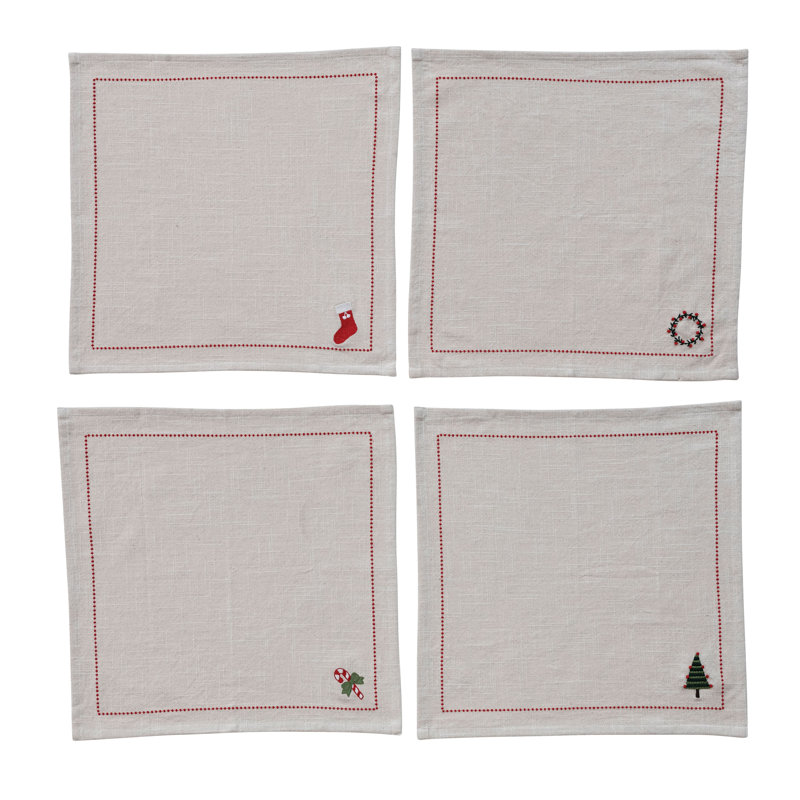 Ensemble de serviettes en coton brodé Holiday, 18" Carré