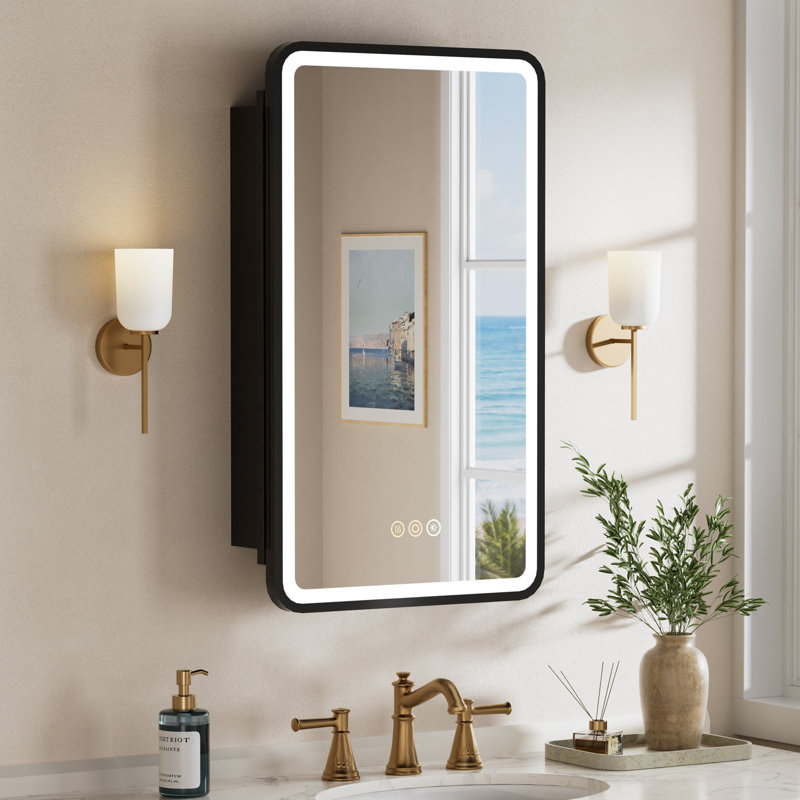 Aris l 20 po x 28 po Armoire à pharmacie rectangulaire avec miroir H Hed, Noir mat, H 28 po x l 20 po x P 5 po, Left