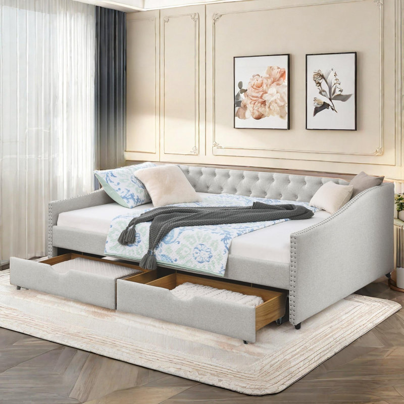 Upholstered Airion Decoration And Waved Shape Arms, Beige