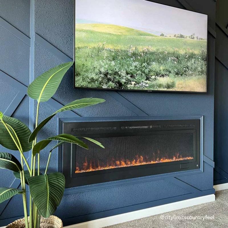 Sideline Recessed or Wall Mounted Electric Fireplace, 21.375" H x 60" W x 5.5" D