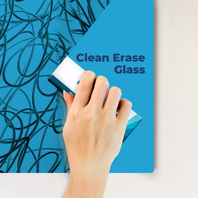 Wall Mounted Magnetic Glass Board, 16" x 16", Light Blue