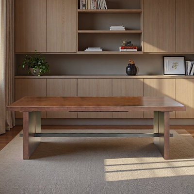 Solid wood desk with large tabletop and long table