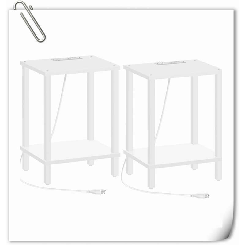 Table de bout avec station de charge, table d'appoint avec ports et prises USB, table de chevet, tablette de rangement à 2 niveaux, table de canapé pour petit espace, 1 paquet (2 pièces)