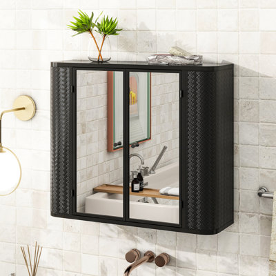 Meuble de salle de bain noir avec 2 portes miroir et compartiment ouvert, structure en métal, revêtement en poudre américain, profondeur 72 cm, poids du colis 13,2 kg, miroirs de rangement, étagère, style milieu du siècle, profondeur