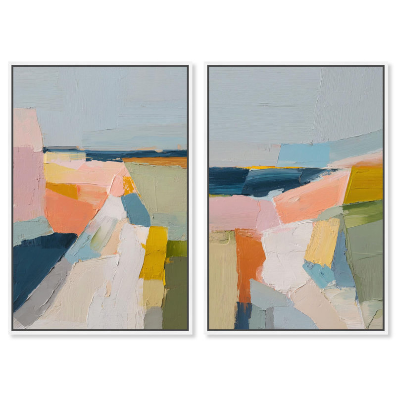 Pastel Fields Duo Canvas Print Modern Abstract Art Set by Art Remedy, Black Frame, 36 x 54, H 55 po x l 37 po, White Frame