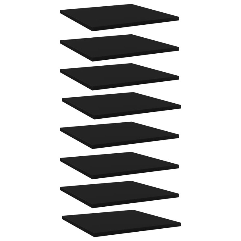 Bookshelf Boards 8 pcs Engineered Wood, Black, (8 Shelves) 0.6" H x 15.5" W x 15.5" D
