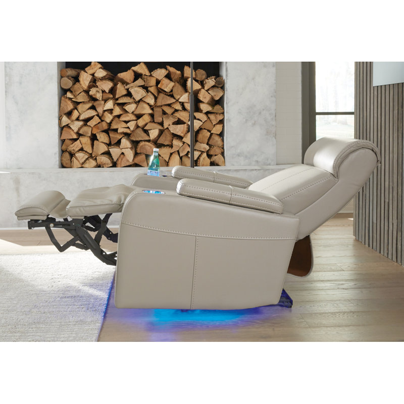 Faux Leather Power Recliner, Stone Faux Leather