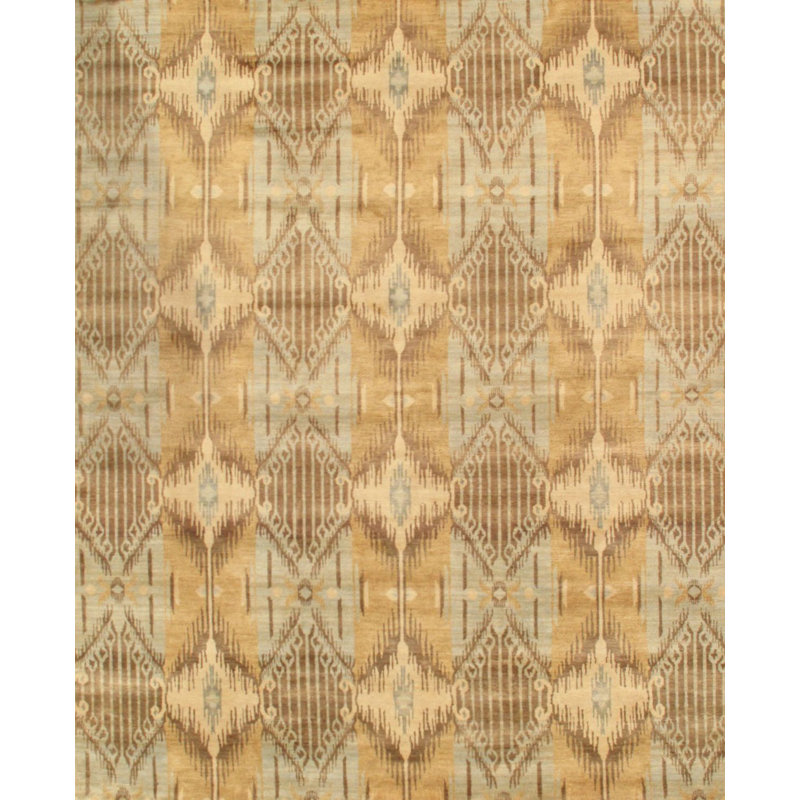 Hand Knotted Wool Ikat Indoor Rug, Rectangle 9'4" x 12'