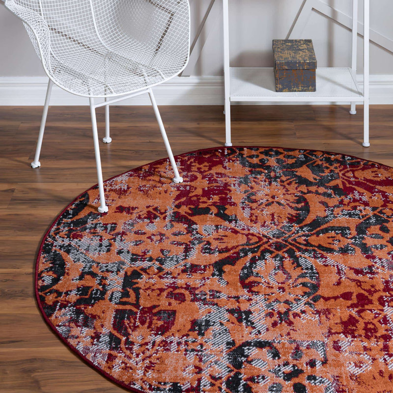 Tapis floral terre cuite, Rond 5 pi 3 po