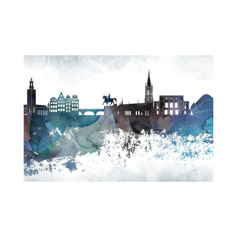 Stockholm Bluish Skyline by WallDecorAddict - Wrapped Canvas Painting, 20.32cm H x 30.48cm W