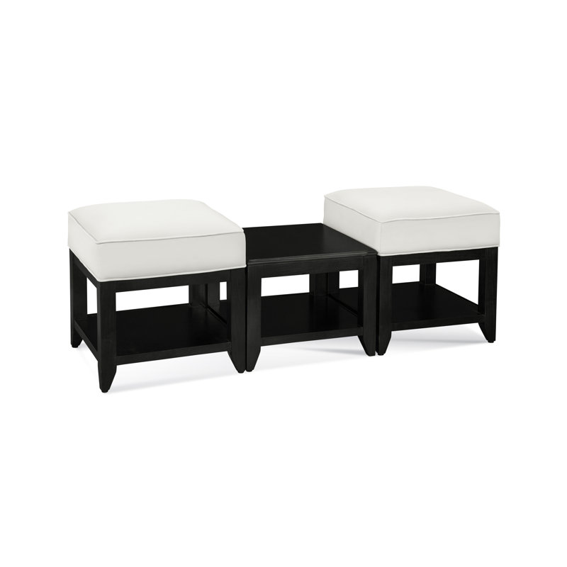 Elements Upholstered Cube Ottoman, Blue Buffalo Check; 0120-61, Black