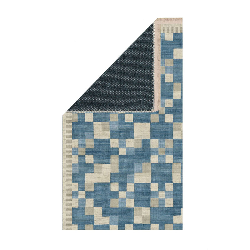 🟦 Blue Pixel Plaid Woven Area Rug