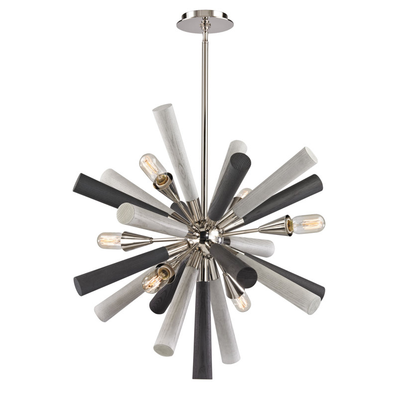 Lustre à 6 lumières de 28 po de largeur Solara - nickel poli, H 28 po x l 28 po x P 28 po