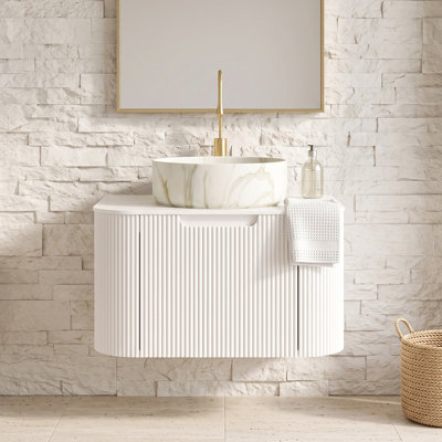 Meuble-lavabo mural de 24 po en contreplaqué, blanc, à bord arrondi avec tiroir de rangement imperméable et résistant à l'humidité, pré-assemblé