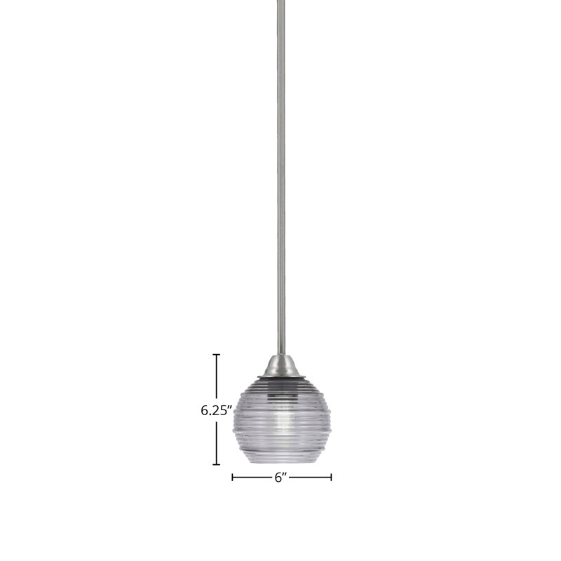 Paramount Mini Pendant Light in Brushed Nickel with Ribbed Smoke Glass