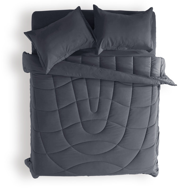 Box Stitch Comforter, Twin Comforter, Dark Gray
