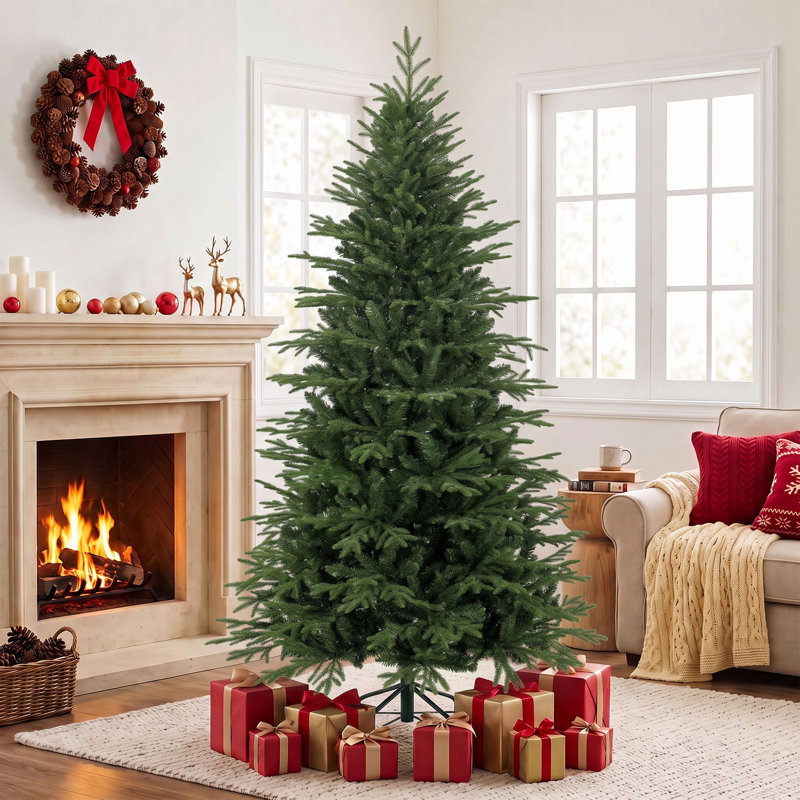 Sapin de Noël artificiel de 2,13 m (7 pi) avec base métallique pliable, vert