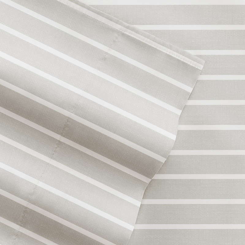 Light Gray Striped Full Microfiber Sheet Set