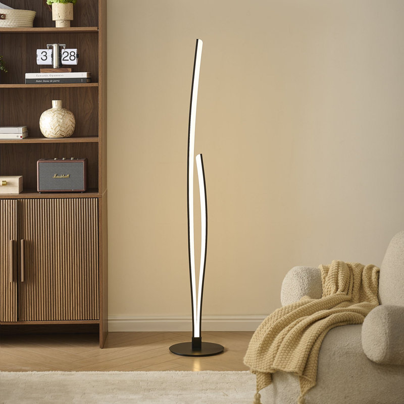 Lampe sur pied DEL Sophia avec motif ondulé sculptural et interrupteur au pied Sophia, Noir