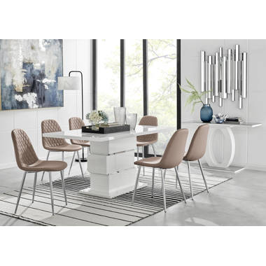 LIRA 120cm White Extending Dining Table and 6 Faux Leather Corona Dining  Chairs