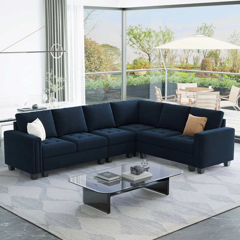 Shavera 5-Piece Velvet Upholstered Sectional Couch L Shaped Corner Modular Sofa 5-Seat Livingroom Apartment Couch