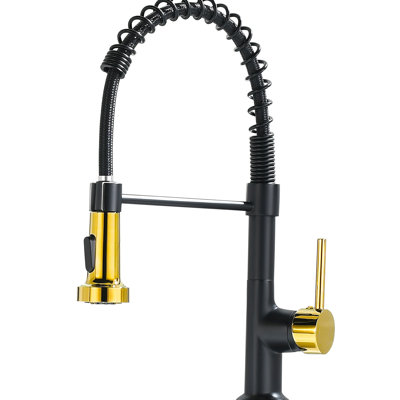 Elegant Black And Gold Kitchen Sink Faucet With Pull-Down , Single Handle Control, Construction Materials, User- Experience Commercial Pull Down Lever, Stainless Steel, No Leaks, Easy Installation