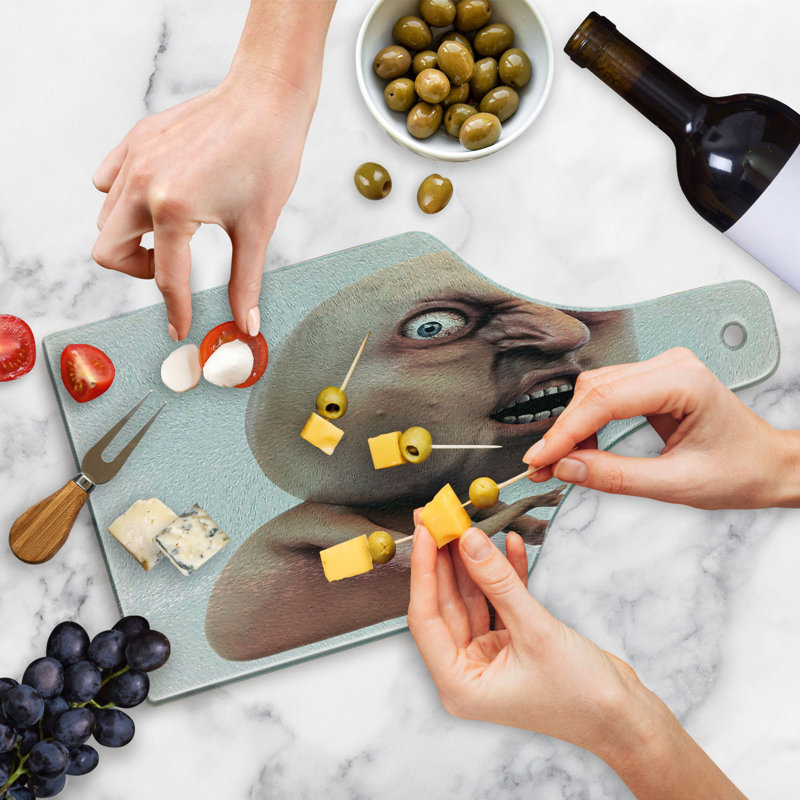 Ambesonne Humour Tempered Glass Cutting Board Why You No Troll Meme Peach