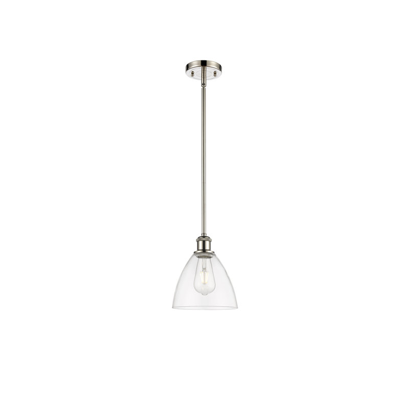 Luminaire suspendu en forme de globe à 1 lumière Alonta, Transparent, H 42,25 po x l 7,5 po x P 7,5 po, Nickel poli